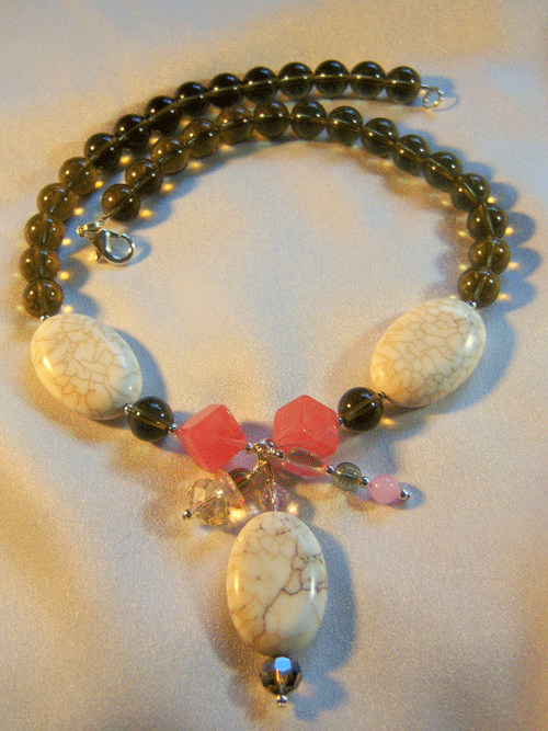 handmade beaded jewellery 470n - 17 inch handcrafted necklace, stone and glass beads