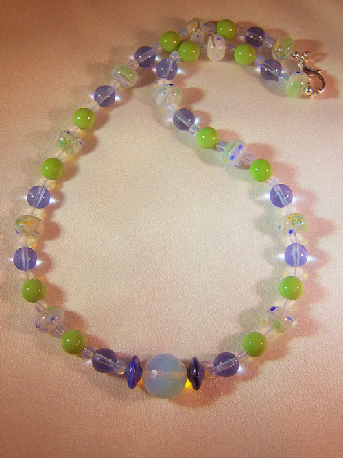 handmade beaded jewellery 472n - 18 inch handcrafted necklace, opalite, maruno and glass beads