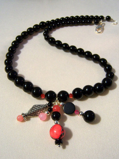 handmade beaded jewellery 505n - 17 inch handcrafted necklace,multi-dangle and black